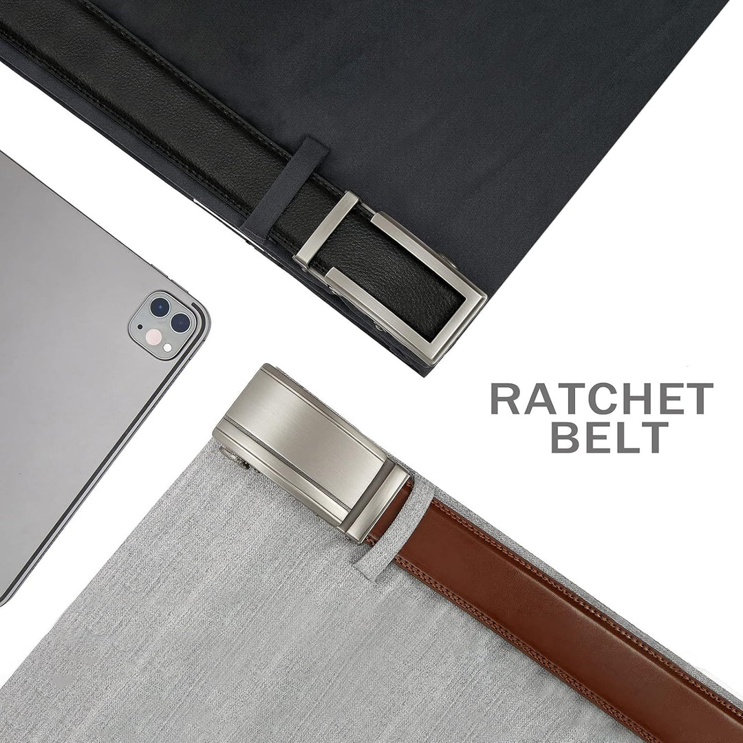 28"-68 "Herren Ledergürtel mit Ratsche, gross und schlank mit automatischer Schnalle 150cm/44"-52" T