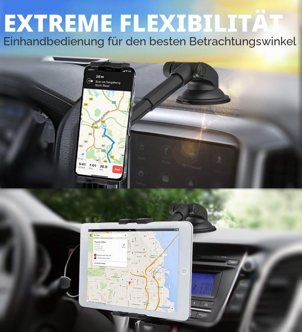 Tablet Halterung Auto Armaturenbrett, woleyi KFZ Tablet Handyhalterung mit Saugnapf Teleskoprohr für