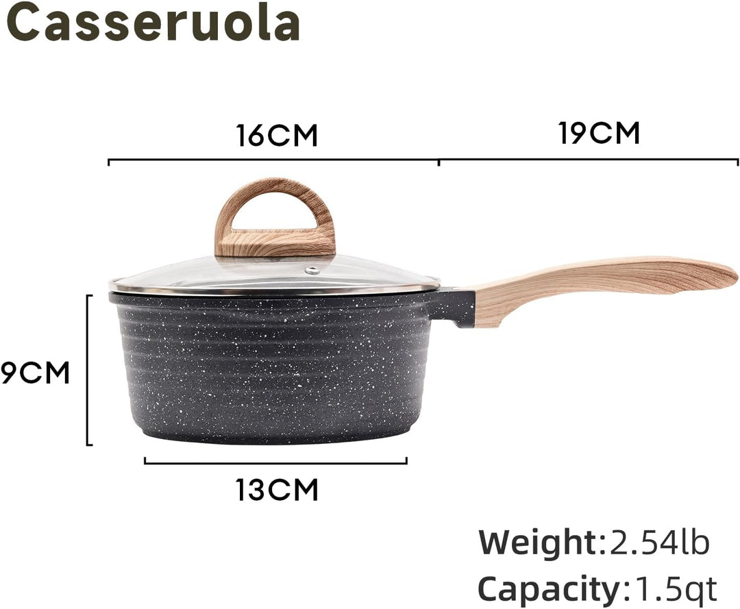 JEETEE Kochtopf 16 cm, 1.5L Kochtöpfe mit Deckel, Milchtopf Mit Hitzebeständigem Griff und Ausguss,