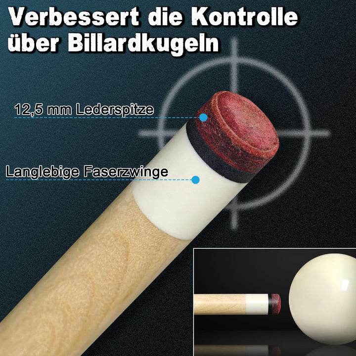 Pool Cue Stick Billard Queue,58“ Pool-Billardqueue BillardStock 12,5 mm Lederspitze Cue Sticks for P