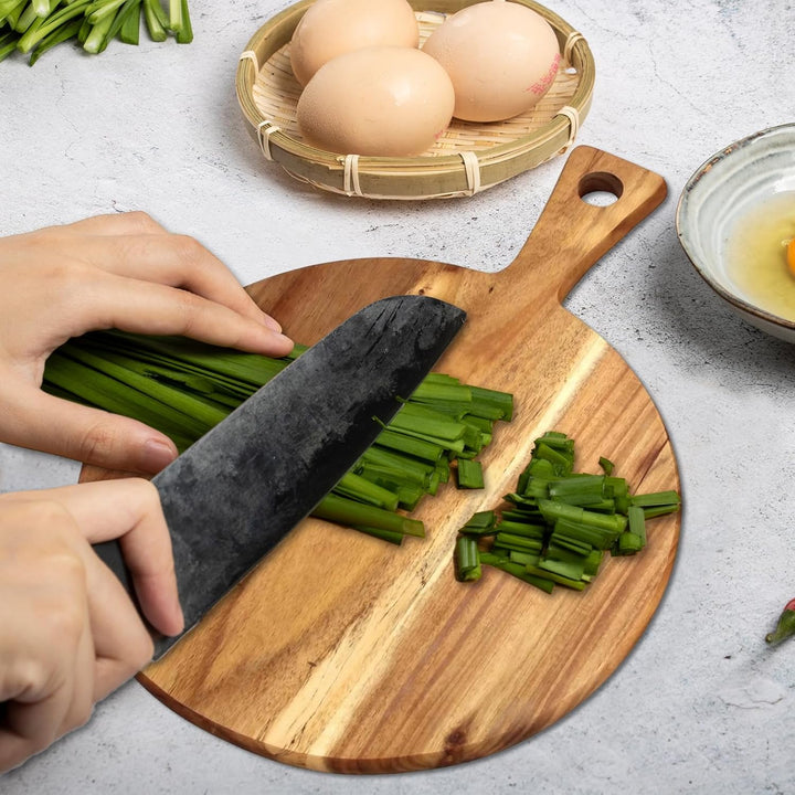 FARYODI 2 Stück 30 cm Pizzabrett Holz, Rund Pizzateller Holz, Pizza Teller Gross Schneidebrett mit G