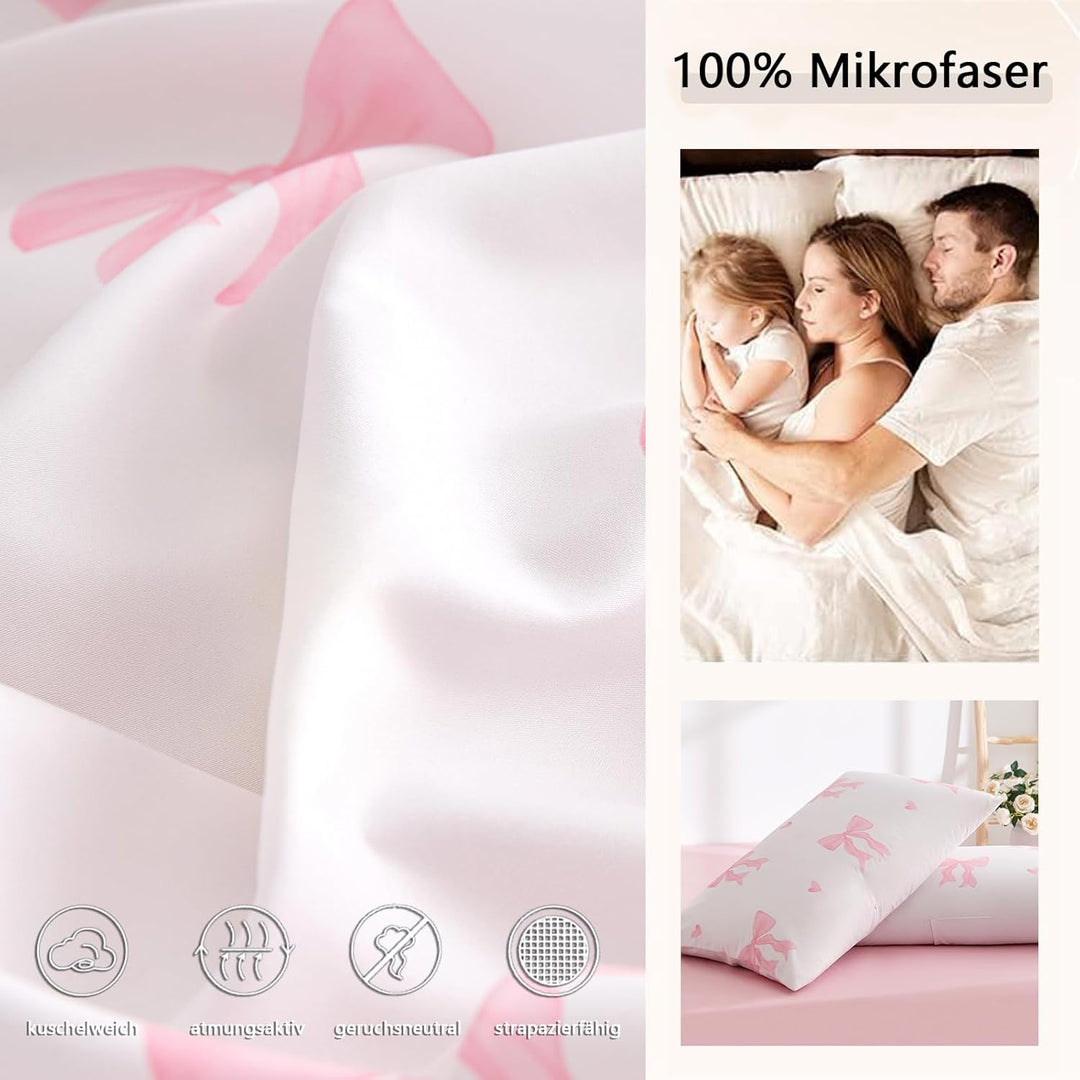 Tospass Schleife Bettwäsche 135x200cm Beige Rosa Schleifen Mädchen Wendebettwäsche-Set Deckenbezug F