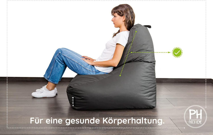 PATCH HOME Patchhome Sitzsack Lounge Sessel + Würfel/Hocker mit Reissverschluss Gamer Sitzkissen fer
