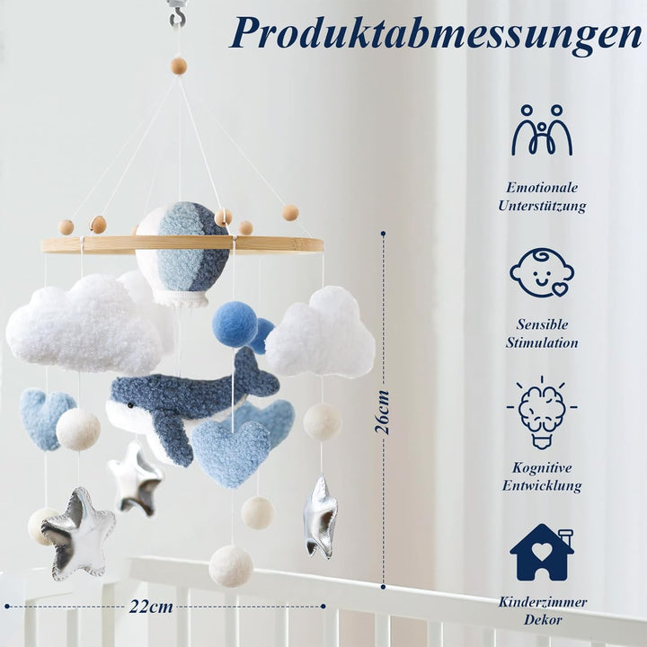 Baby Mobile Baby Windspiele-3D Wal Heissluftballon, Mobile Babybett Bettglocke Anhänger Kinderzimmer