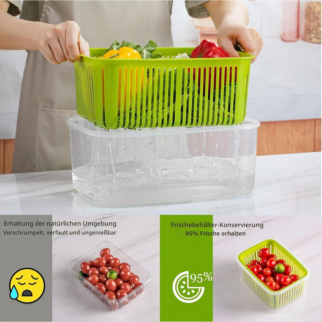 Luxear Frischhaltedosen Obst Gemüse mit Deckel Sieb, Vorratsdosen 5 Set 5,8L+3,8L+2,3L+1,3L+0,7L BPA