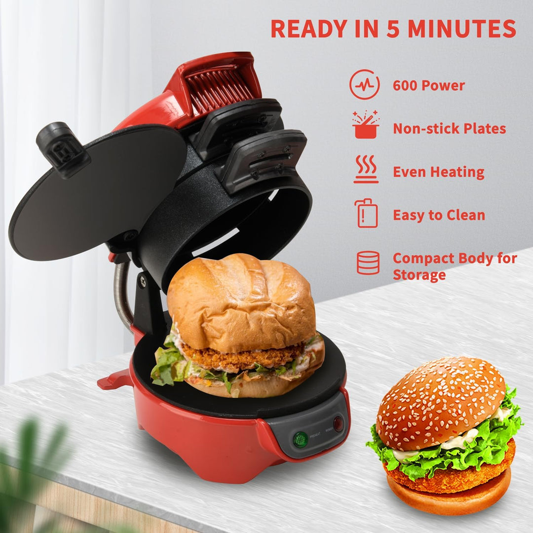 HENYEER Sandwich Toaster Burger Maker, mit Eierringe und Zeitschaltuhr, Effiziente Antihaft Heizplat