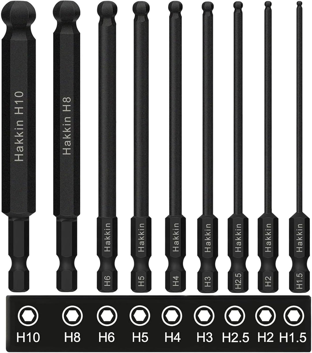 Hakkin 9 Stück 1/4" Kugelkopf Sechskant Schraubendreher Bit 100mm Sechskant Magnetischen Innensechsk