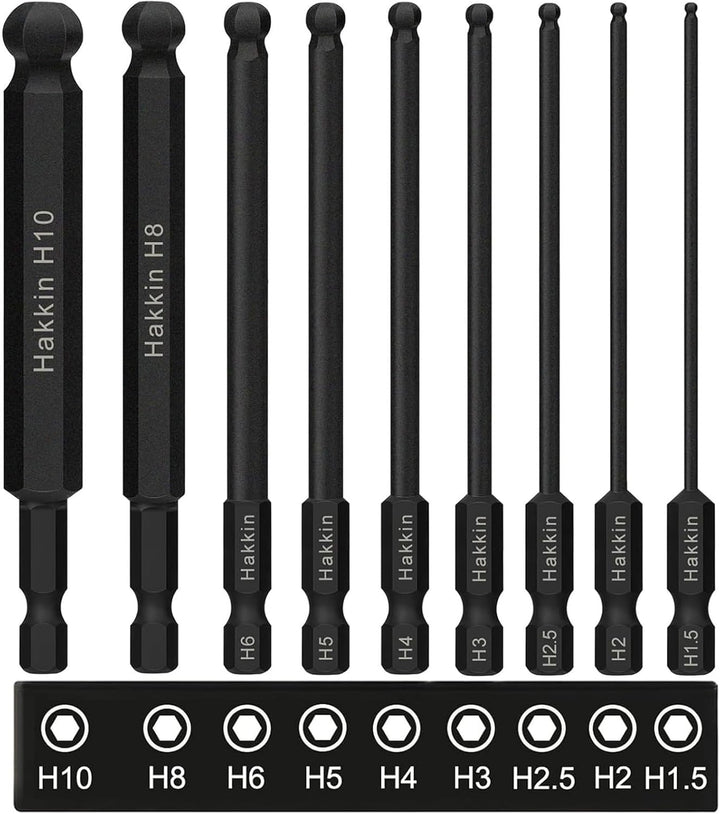 Hakkin 9 Stück 1/4" Kugelkopf Sechskant Schraubendreher Bit 100mm Sechskant Magnetischen Innensechsk