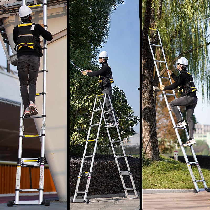 TRMLBE Teleskopleiter Klappleiter 3,8 m Ausziehleiter Leiter Ausziehbar Aluminium mit Stabilisator u