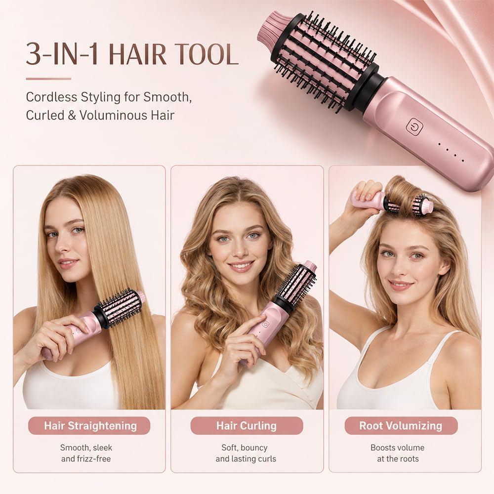 Warmluftbürste Kabellos, 38mm Thermal Brush mit 4 Temperaturen, Roségold | Hot Brush, Rundbürste Ele