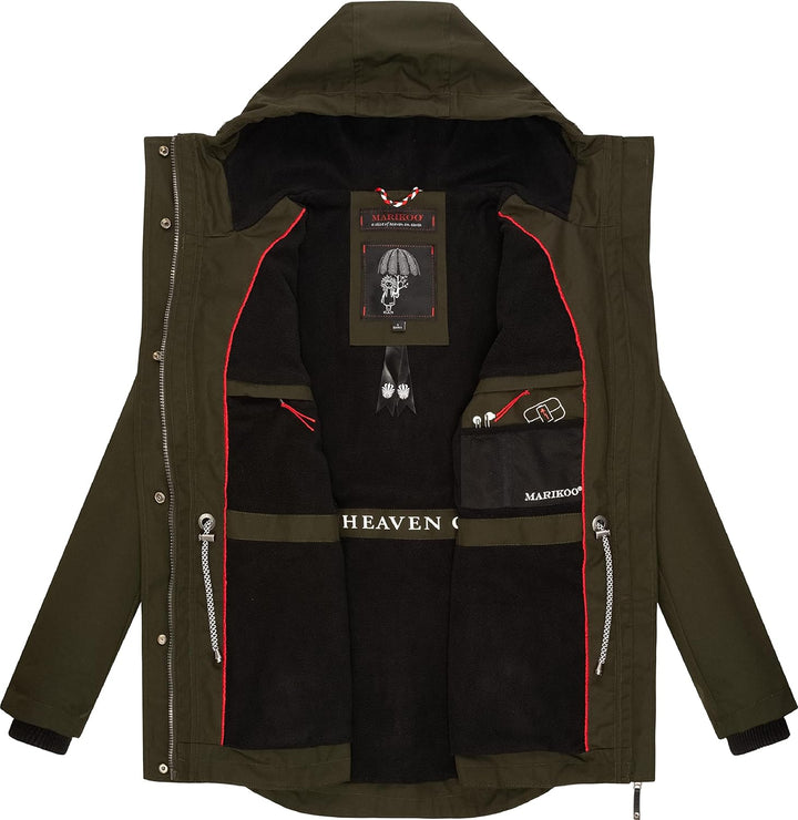 MARIKOO Damen Leichter Übergangsparka mit Kapuze Babetaa Prc S Olive, S Olive