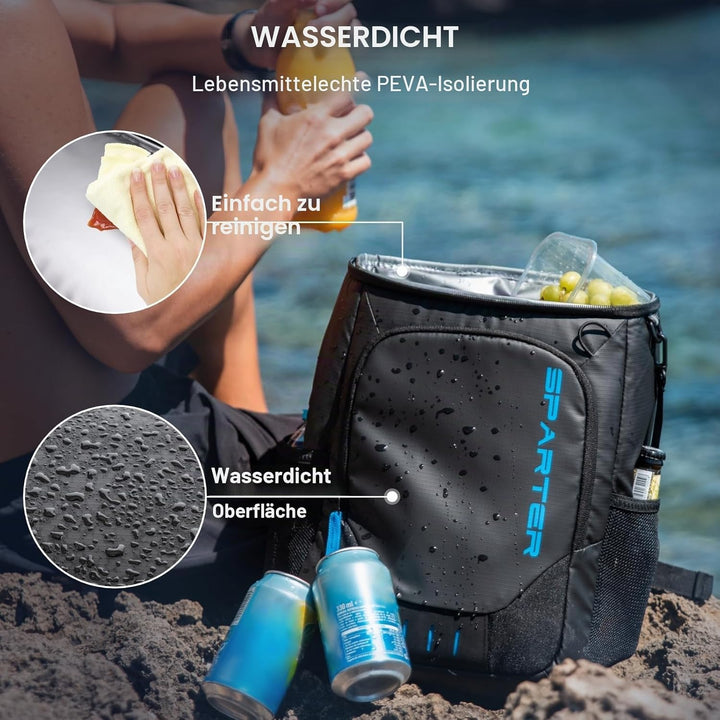 SPARTER Rucksack-Kühler, isoliert, auslaufsicher, 33 Dosen, wasserdicht, leicht, isoliert, Eistruhe,