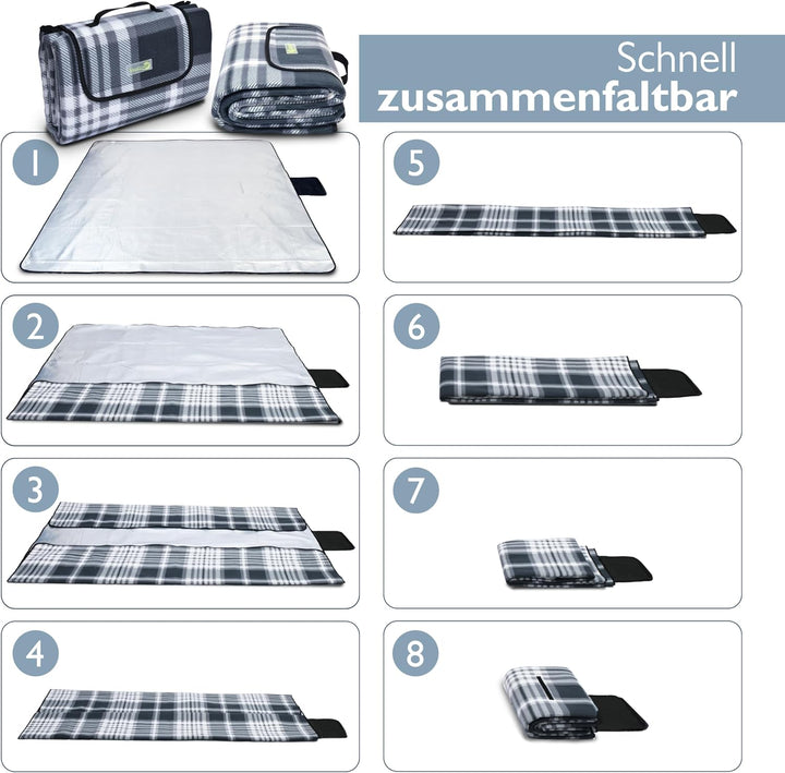 Beautissu XXL Picknickdecke Wasserdicht Isoliert Bella – Tragbare Stranddecke 200x200 cm kompakt – S