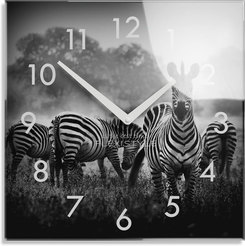 FLEXISTYLE Wanduhr Eckig Wohnzimmer 30 x 30 cm, aus Glas, mit Direktdruck modern ohne tickgeräusche