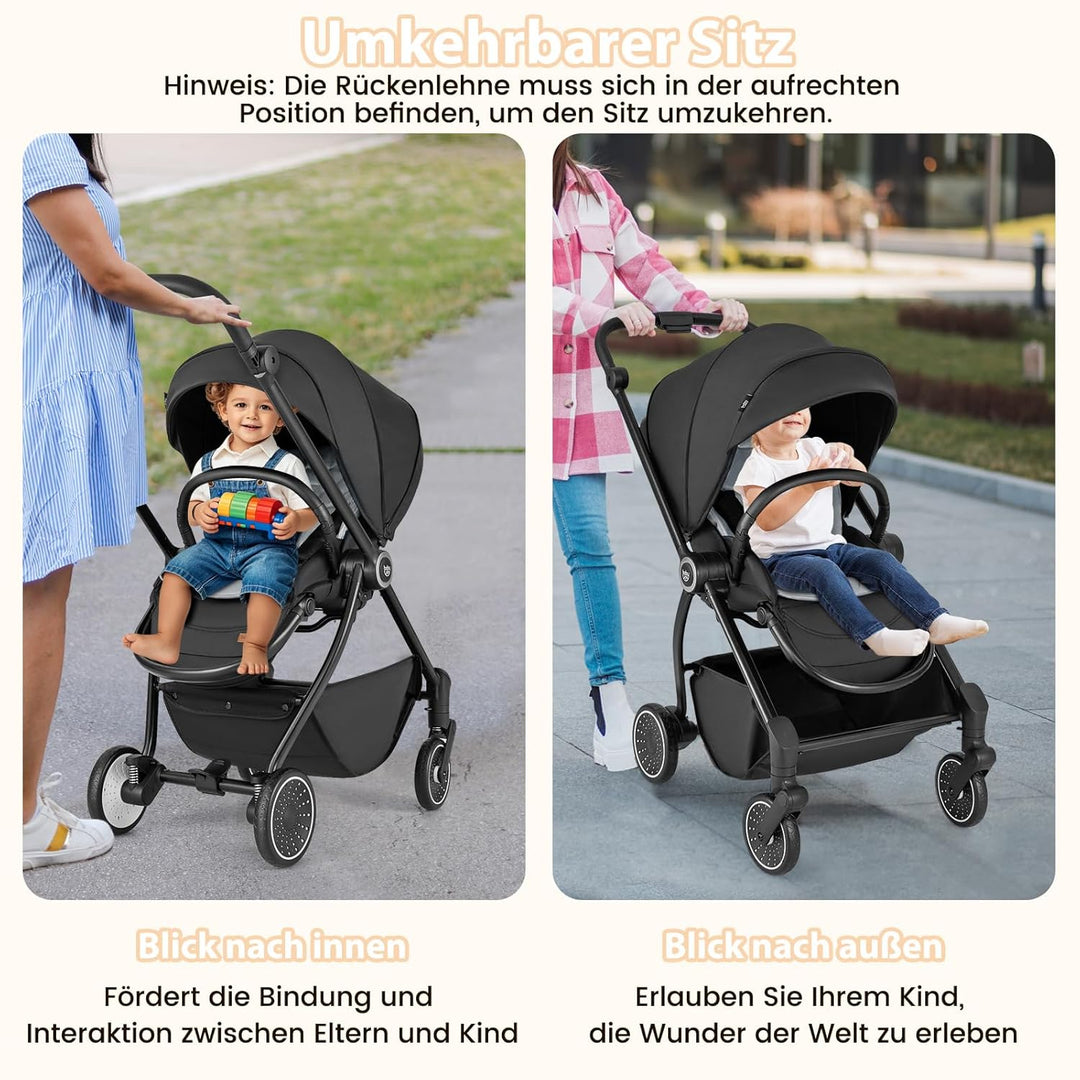 COSTWAY Kinderwagen faltbar mit umkehrbarem Sitz, Reisebuggy mit verstellbarer Rückenlehne, Griff, S
