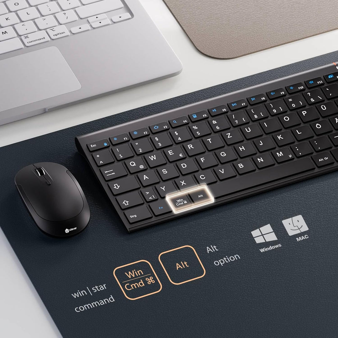 iClever 2.4G Tastatur Maus Set Kabellos, Aluminium Wireless Slim Tastatur QWERTZ Layout (Deutsch), f