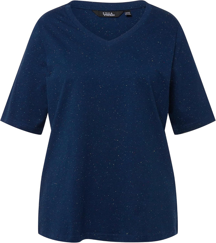 Ulla Popken Damen grosse Grössen Übergrössen Plus Size T-Shirt, Noppen, V-Ausschnitt, Halbarm 815644