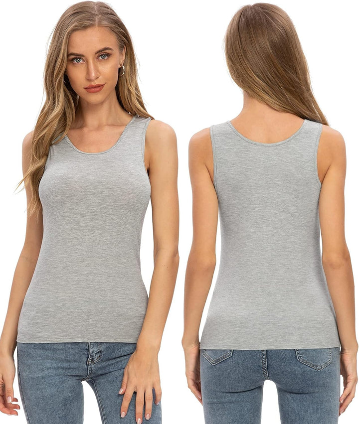 vislivin Elastische Tank Tops für Damen Unterhemden 3/4er Pack M 4er Pack - Schwarz/Grau/Weiss/Weinr