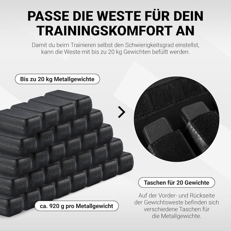 MSPORTS Gewichtsweste Premium Verstellbar von 5 kg - 30 kg Gewicht für Training Krafttraining 10 kg