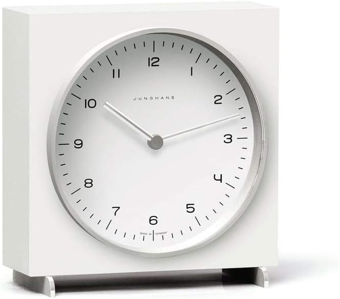 JUNGHANS Max Bill by Table Clock, Ziffernblatt weiss, 16,4 x 17,4 x 5,5 cm, Klassisch