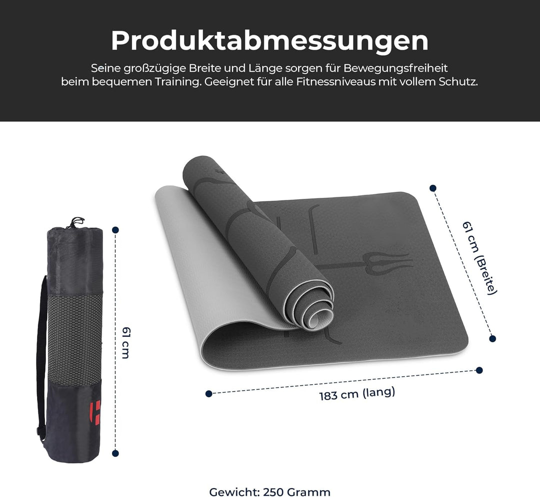 Habib Yogamatte Set mit Yogablöcken – Rutschfeste gepolsterte Fitnessmatte inkl. Tragetasche mit Sch