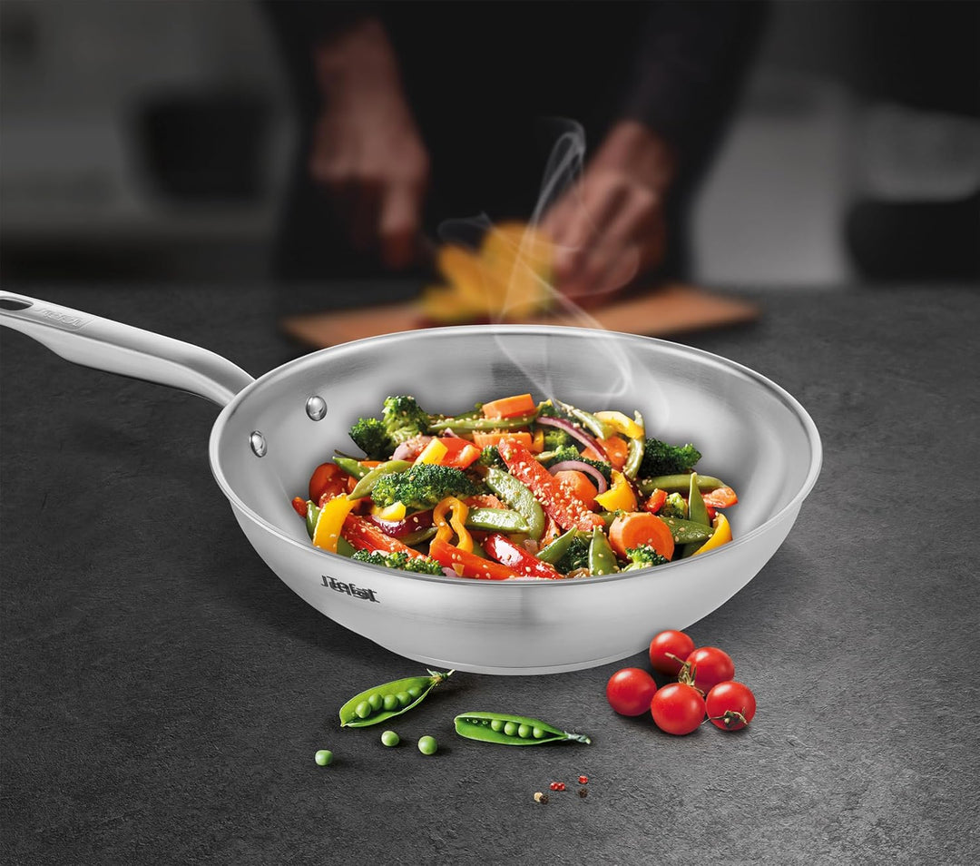 Tefal E49219 Virtuoso Wokpfanne 28 cm | hochwertiger Premium-Edelstahl | unversiegelt | gebürstetes