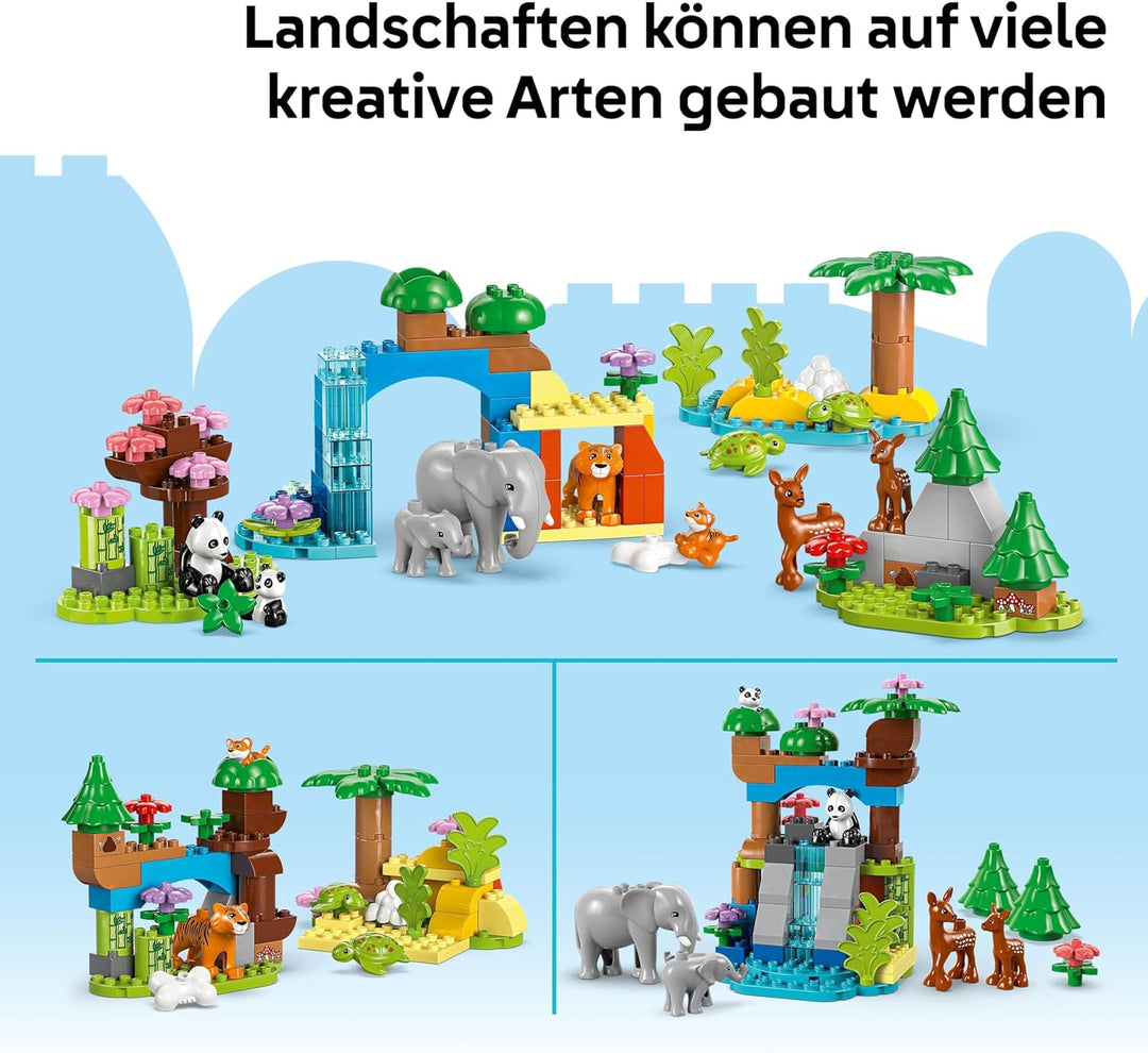 LEGO DUPLO Town Wildtier-Familien 3-in-1-Set, Lernspielzeug für Kleinkinder mit Schildkröten, Tigern