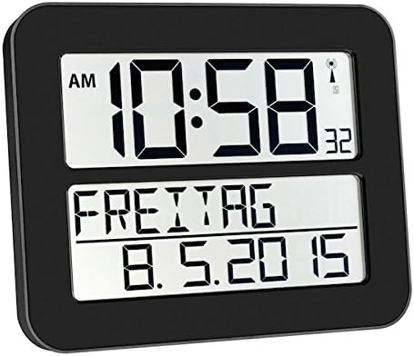 TFA Dostmann Timeline Max Digitale Funkuhr, Kunststoff (schwarz mit Batterien), Schwarz