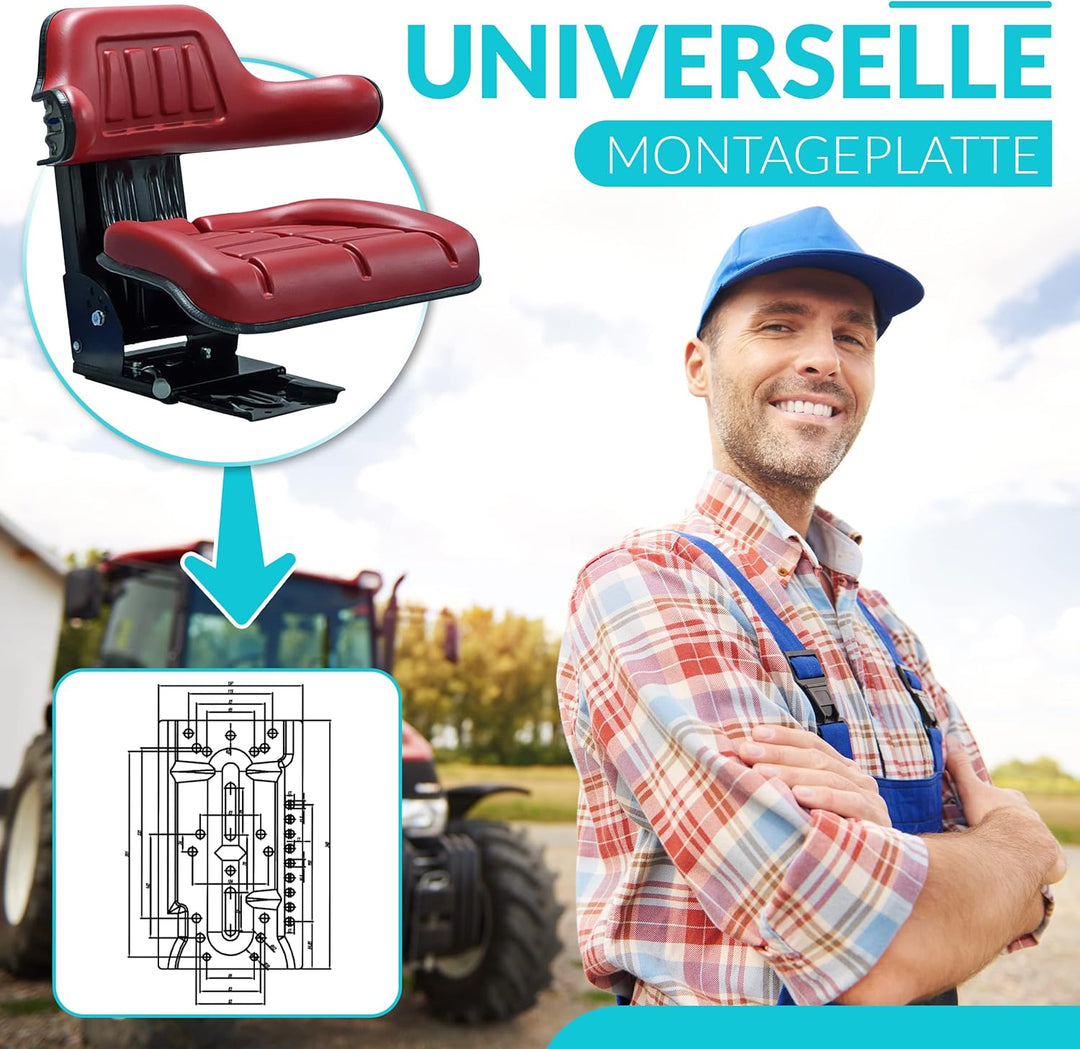 Schleppersitz Traktorsitz Universalsitz Trecker Sitz Oldtimer gefedert KS 44/2V PVC Rot neigungsvers