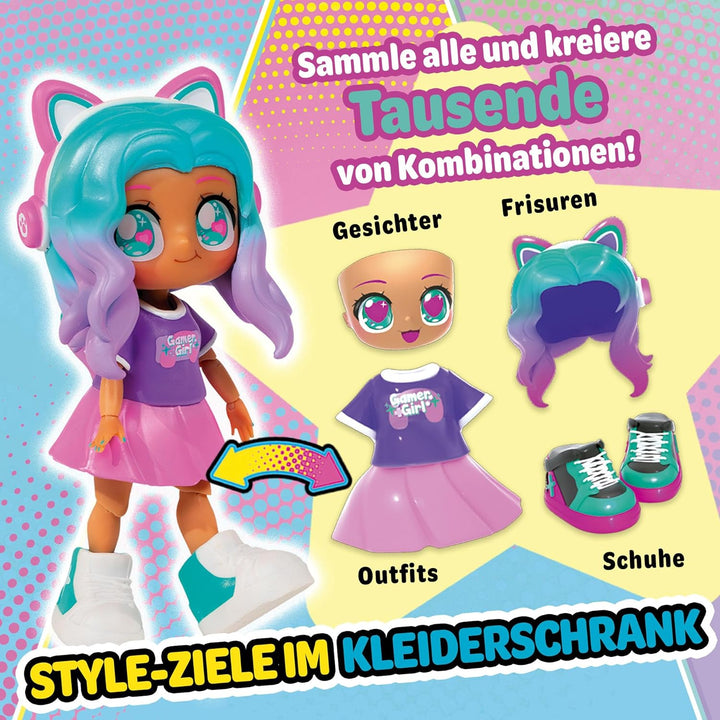 BANDAI - Animakii Lollipop und Bubblegum - Set Personalisierbare Puppen - 1 Puppe, 4 Gesichter, 2 Fr
