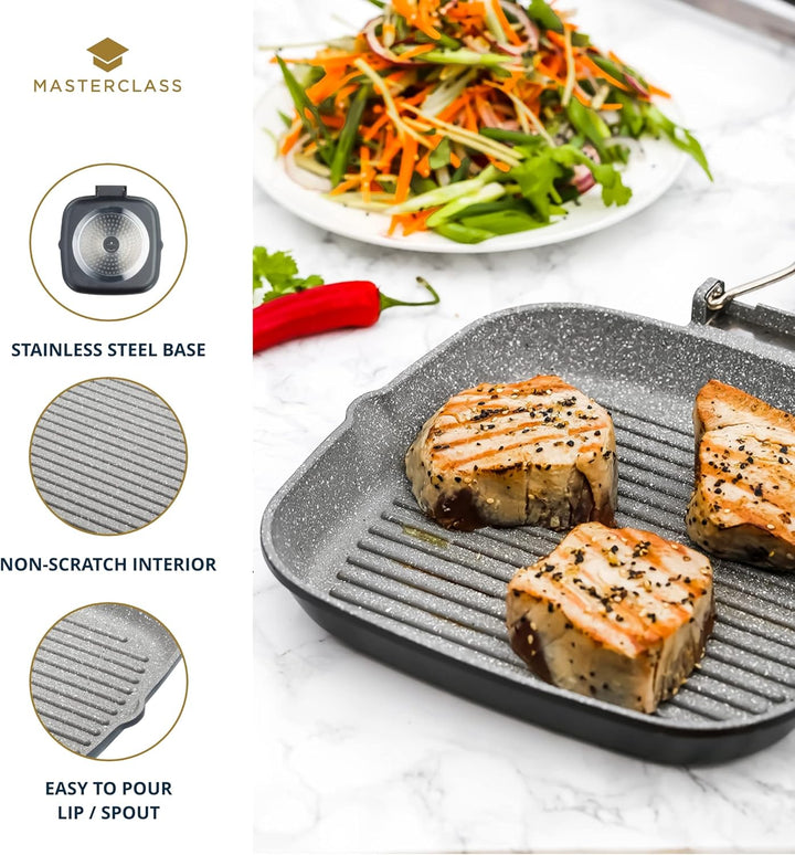 MasterClass Induktionsgeeignete Antihaft-Grillpfanne mit Klappgriff, 24 cm (9,5"), Schwarz 9ML, 9ML
