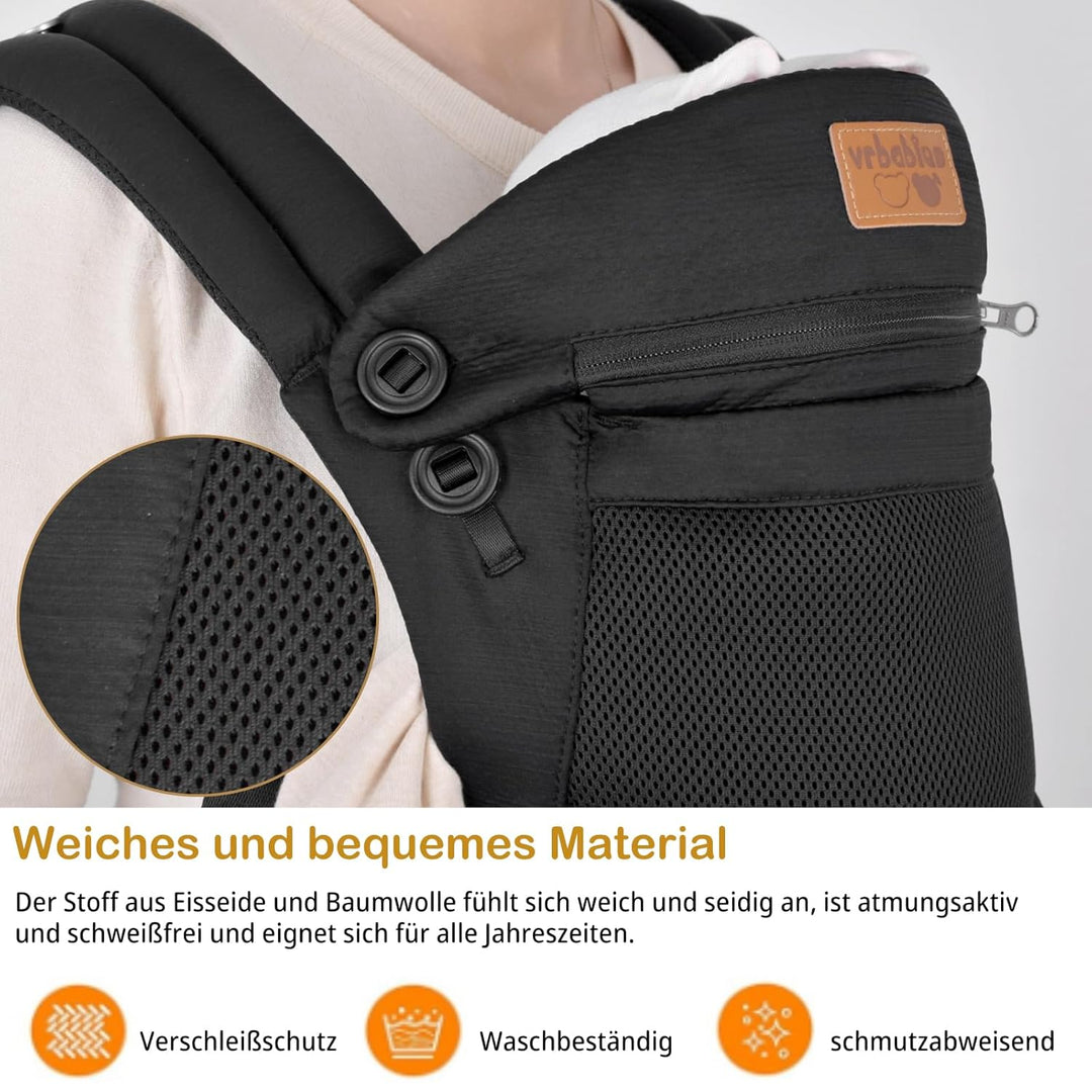 Babytrage für Neugeborene ab Geburt, Weich Atmungsaktiv Babytrage mit verstellbarem Hüftgurt Schulte