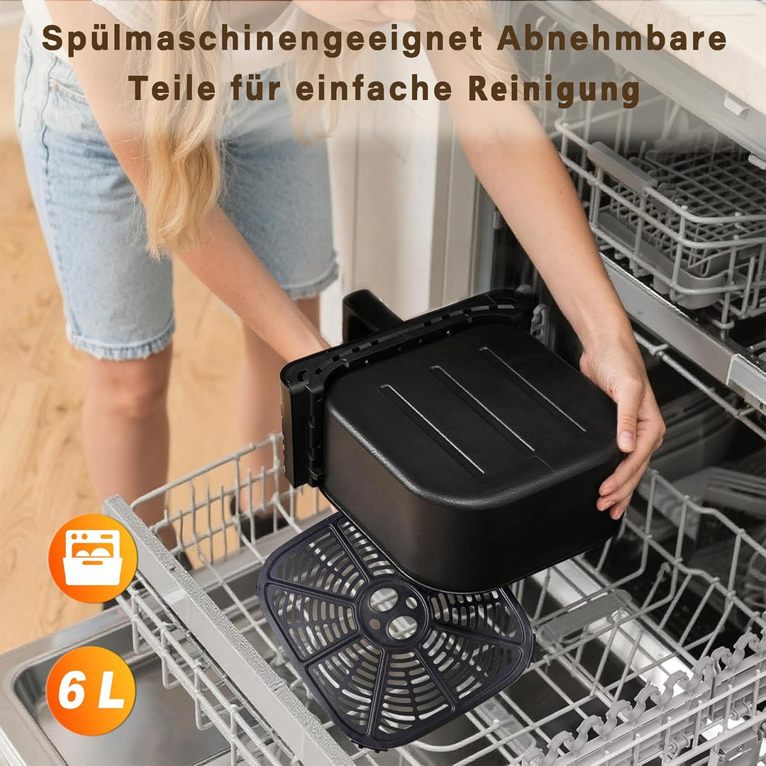 Citybee 6L Heissluftfritteuse mit beleuchtetem Sichtfenster - Extra Leiser Airfryer, 7 Programme & T