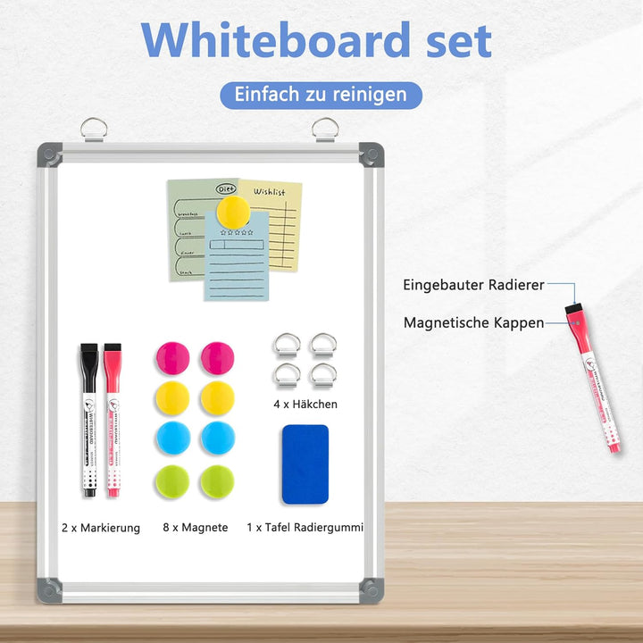 DOLLAR BOSS Magnetisches Whiteboard, 30X40CM Magnettafel Magnetpinnwand mit 2 Whiteboard Stifte, 8 M
