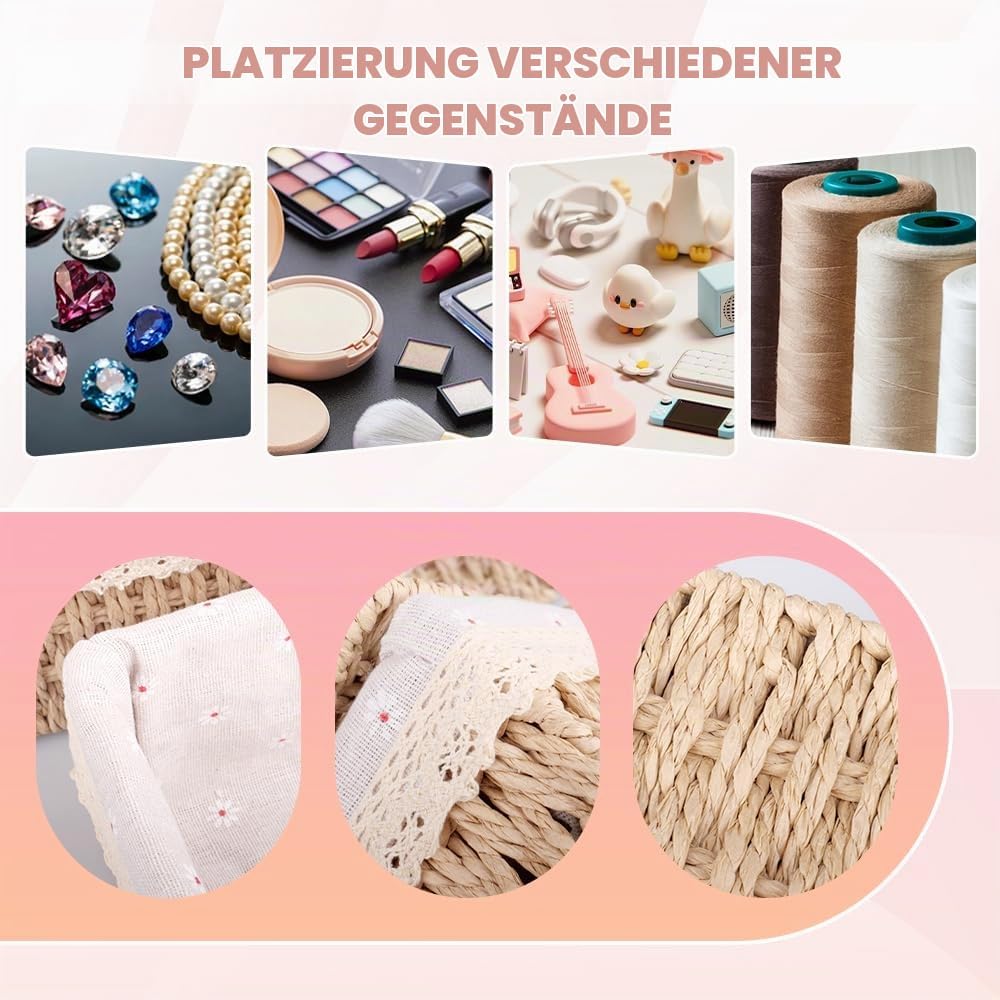 Aufbewahrungskorb mit Deckel 3er Set,Handgeflochtener Korb mit Deckel aus Ökomaterial für Bad &amp; Wohn