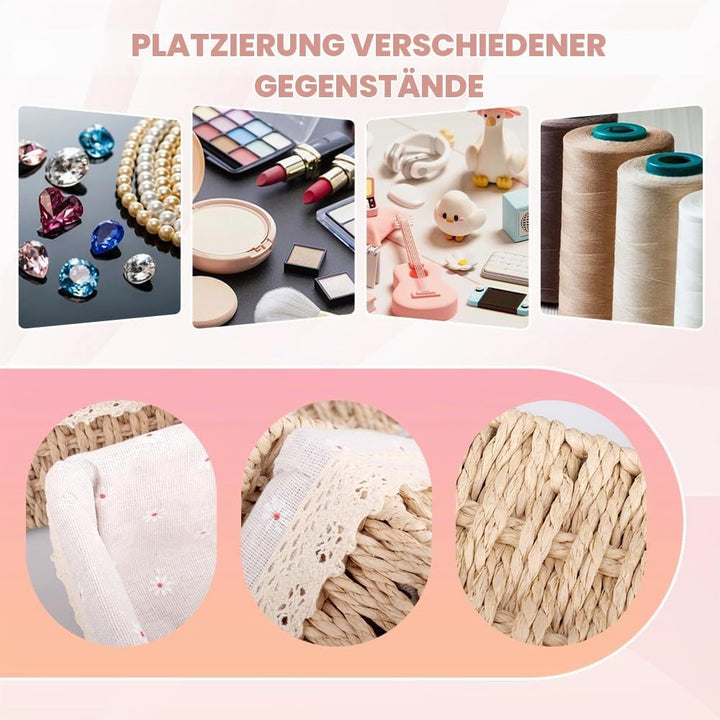 Aufbewahrungskorb mit Deckel 3er Set,Handgeflochtener Korb mit Deckel aus Ökomaterial für Bad &amp; Wohn