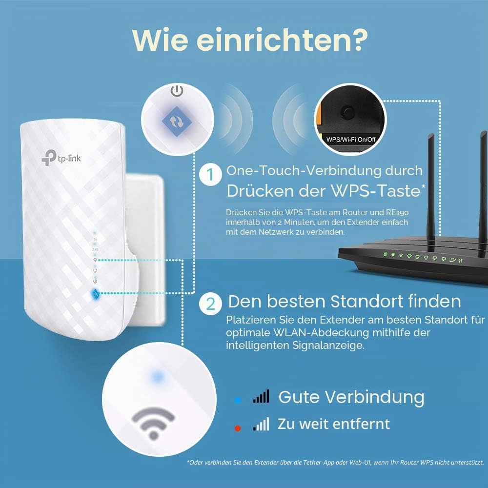 TP-Link RE190 AC750 WLAN-Repeater, 433 Mbps 5 GHz, Weiss Neue Version, Neue Version