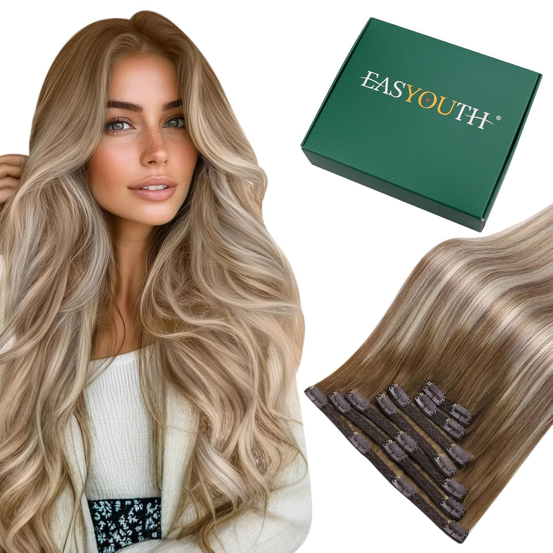Easyouth Balayage Clip Extension Echthaar Blond Clip in Haar Extensions Remy Menschlich Clips in Haa