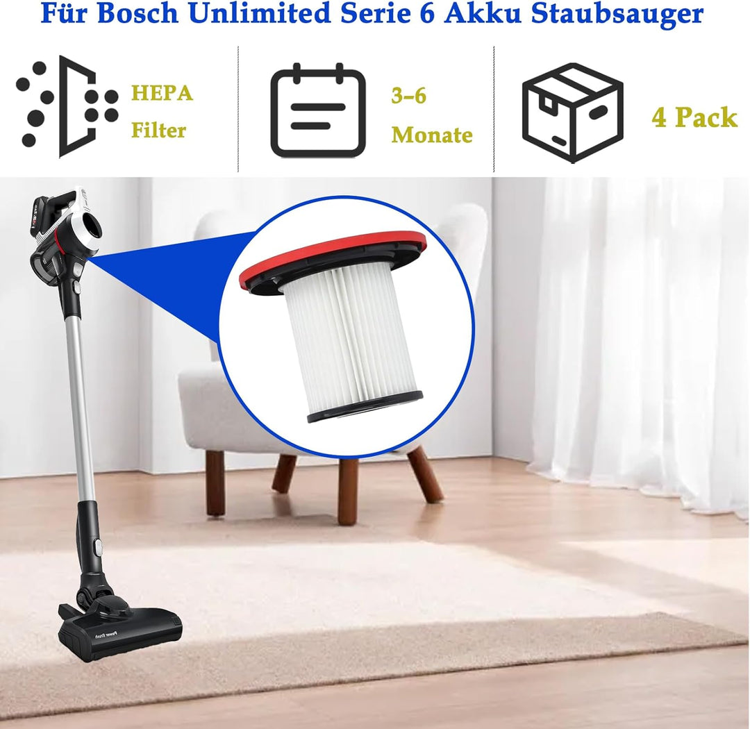 UNLIMITED 6 HEPA Filter Zubehör für Bosch Unlimited Serie 6 Akku Staubsauger BKS611MTB BCS611AM Ersa