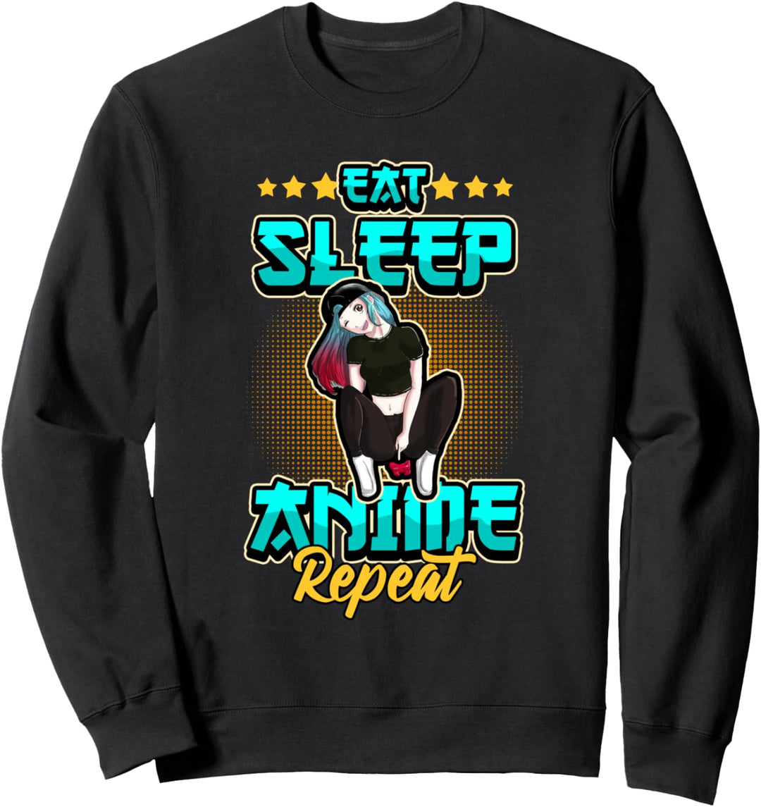 Lustiges Anime Eat Sleep Anime Repeat Otaku Manga Sweatshirt
