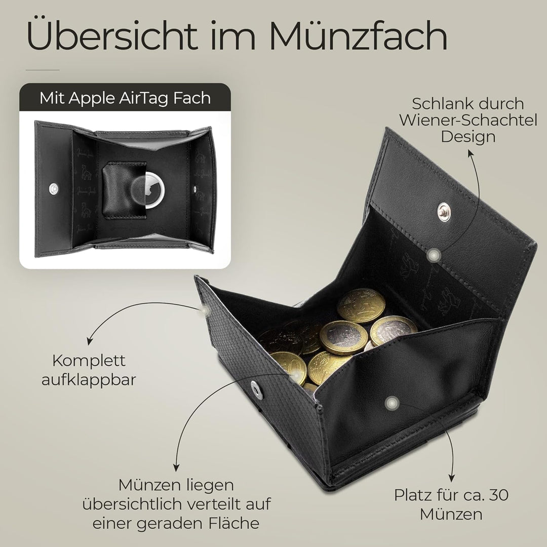 Jaimie Jacobs Flap Boy AirTag Edition Magic Wallet mit Münzfach Echtleder (Carbon), Carbon