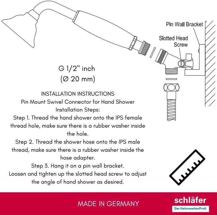 Schläfer 8122013 | Handbrausehalter 1/2" Metall, Halterung für schwenkbare Handbrausehalterung, Schw