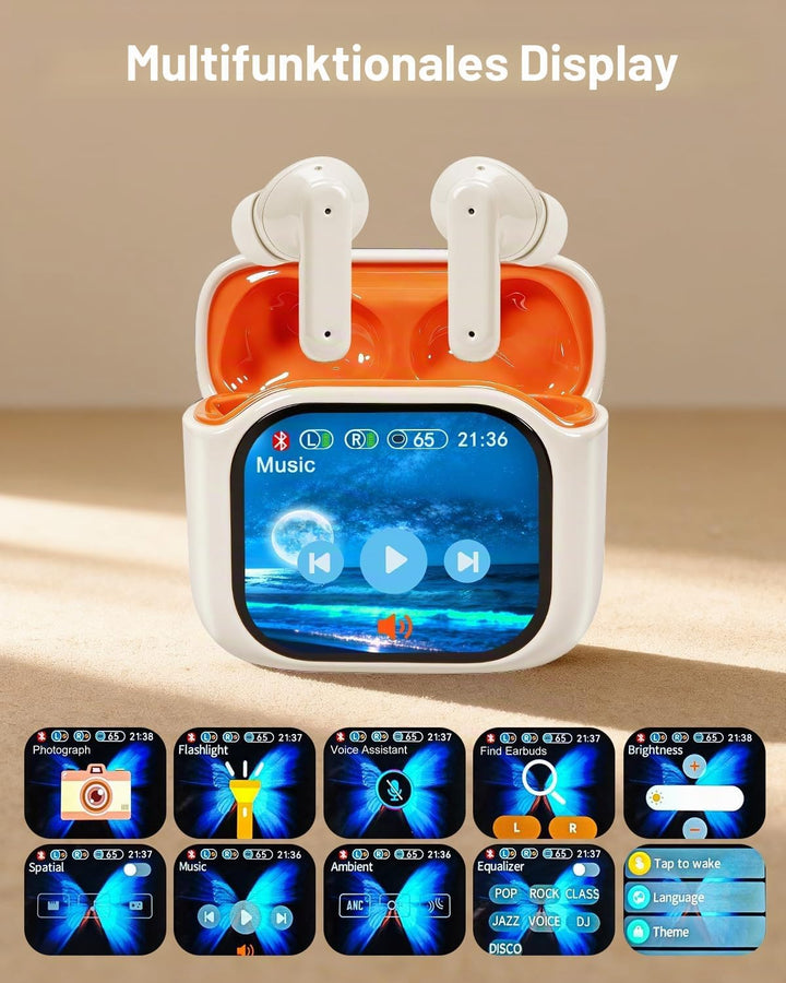 Bluetooth Kopfhörer, In-Ear-Kopfhörer mit Touchscreen, Orange | ANC Kabellose Kopfhörer Kabellos, Bl