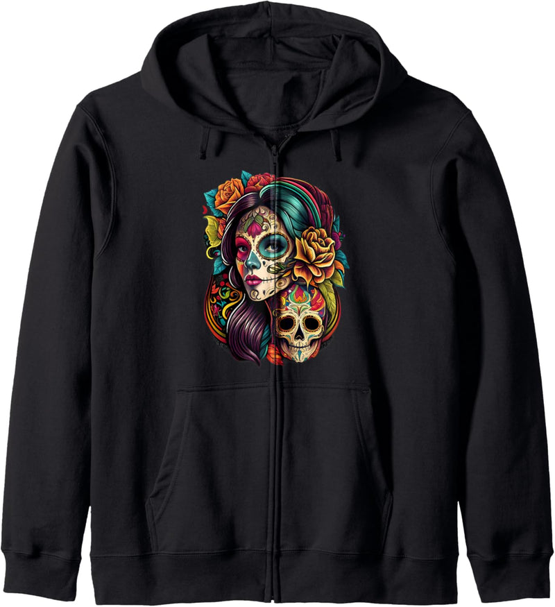 Catrina Calavera Schädel Dame Skelett Kapuzenjacke