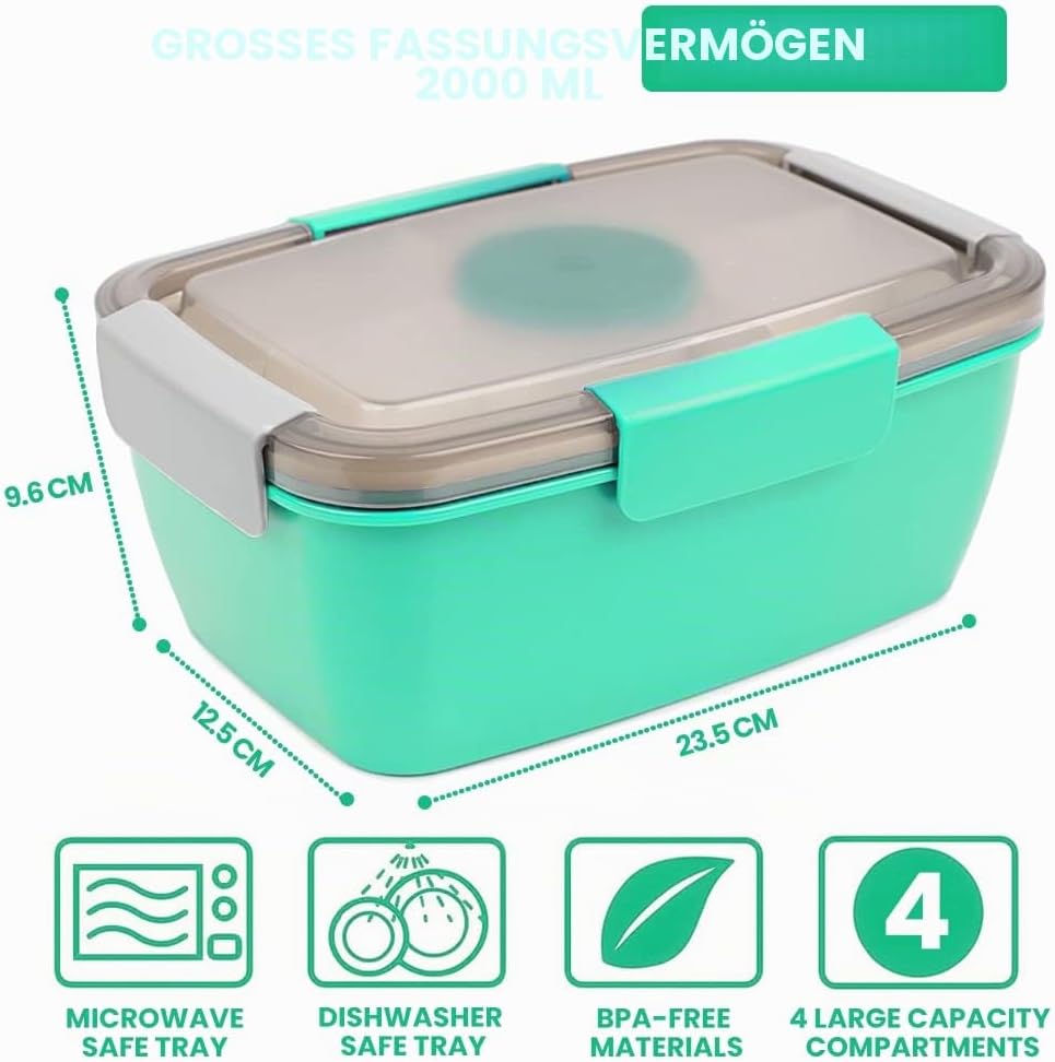 Bugucat Lunchbox Erwachsene 2000ML,Auslaufsichere Brotdose Erwachsene Bento Box mit Fächern für Kind
