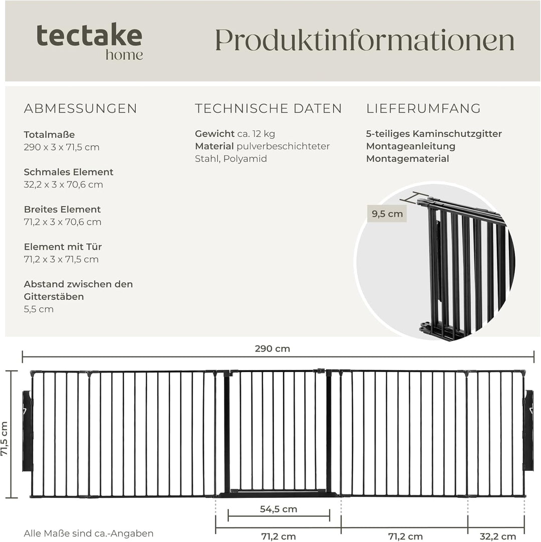 tectake Kaminschutzgitter Metall, Schutzgitter, Laufstall, Absperrgitter, Ofenschutzgitter, Hundegit