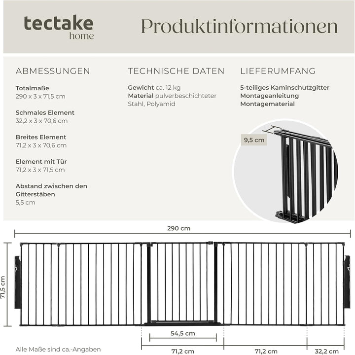 tectake Kaminschutzgitter Metall, Schutzgitter, Laufstall, Absperrgitter, Ofenschutzgitter, Hundegit