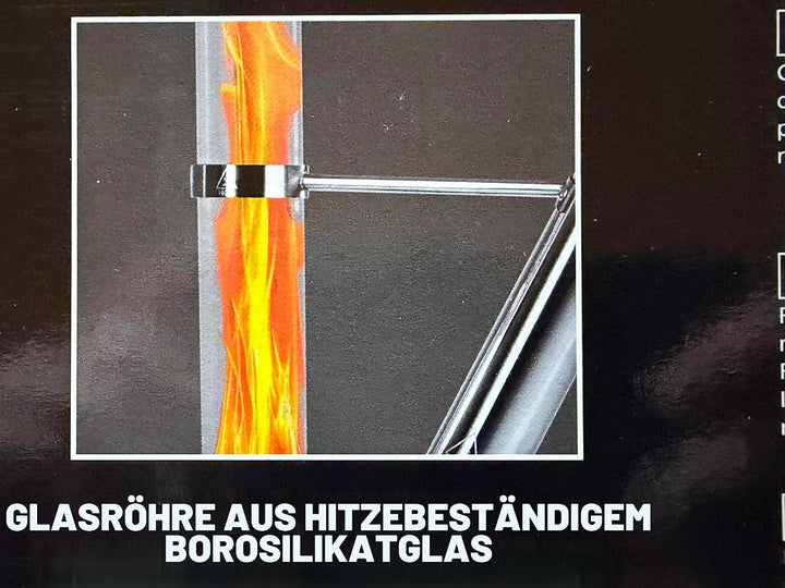 Feuersäule Schwarz/Silber – Outdoor Pellet Feuerstelle 126,5 cm mit Borosilikat-Glasrohr, raucharm,
