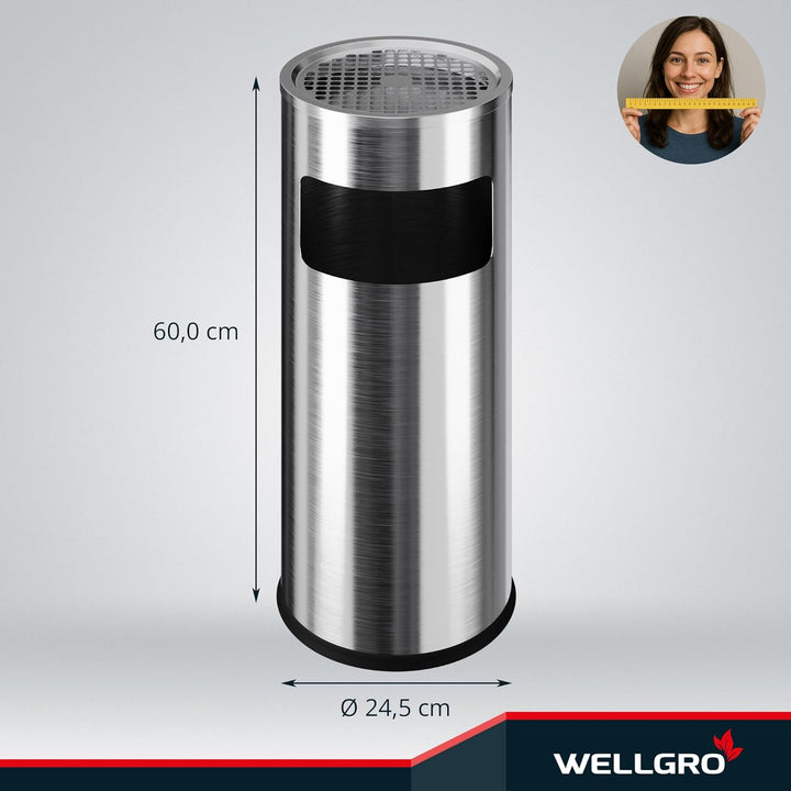 WELLGRO 2 in 1 Standaschenbecher & Mülleimer - Edelstahl, 24,5 x 60 cm (ØxH) - Farbe wählbar, Farbe: