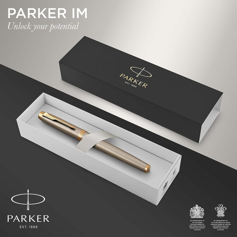 Parker IM Füller | Brushed Metal | Füllfederhalter mit feiner Feder | blaue Tinte | Geschenkbox Brus